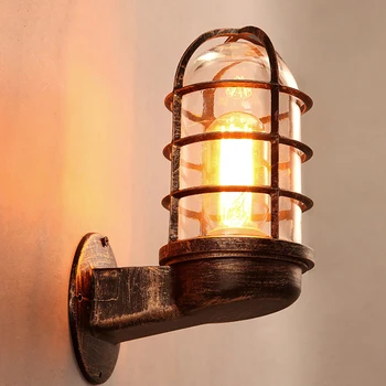 Винтажное Уникално led защитно аплици в стил Loft, монтиран на стената лампа, промишлен, с монтиран на стената лампа, Ретро-индустриален Вятърна лампа, Модерните стенни лампи, Желязо Изображение 3