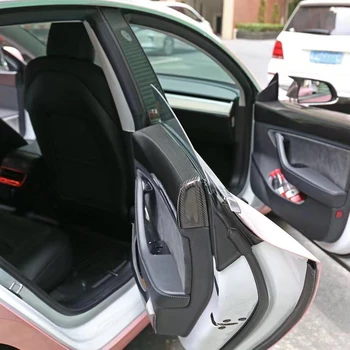 4шт Тампон Панел Вътрешната Врата на Колата За Tesla, Модел 3 2016-2020 Истински Лукс Ивица От Въглеродни Влакна, Дръжка за Гладене Рамка Етикети Изображение 4