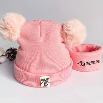 2 ЕЛЕМЕНТА Зимна детска шапка, шал, пръстен и комплект за бебе, однотонная шапчица за деца от 6 до 12 месеца, за момчета и момичета Изображение 4