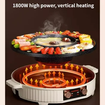 Електрическа Тава Home Indoor Grill Two-flavor Hot Pot Multi-functional Electric BBQ Електрически Грил За Кухня Grelhador Eletrico Изображение 4