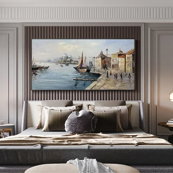 Абстрактна картина на Венеция, Текстурирани, ръчно рисувани с маслени бои върху платно, монтаж на стена арт, ръчно изработени, интериор на хотела голям размер. Живопис Изображение 4