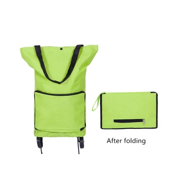 Екологично удобно складное съхранение на Многофункционална пазарска чанта-тролей за носене с колела кош за съхранение Изображение 4