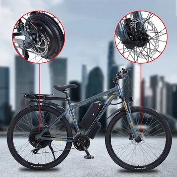 29-инчов електрически велосипед за възрастни със сменяема литиево-йонна батерия 48 и двигател с висока мощност мощност 1000 W Предни и задни дискови спирачки електрически велосипед Изображение 4