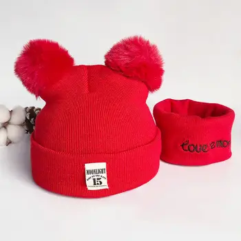 2 ЕЛЕМЕНТА Зимна детска шапка, шал, пръстен и комплект за бебе, однотонная шапчица за деца от 6 до 12 месеца, за момчета и момичета Изображение 5