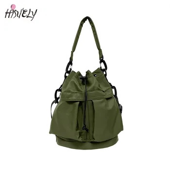 Ежедневни найлонови чанти за рамо с завязками, дамски дизайнерска чанта 2023, Корейската мода, чанта през рамо Y2K, чанти за пазаруване с голям капацитет Изображение 5