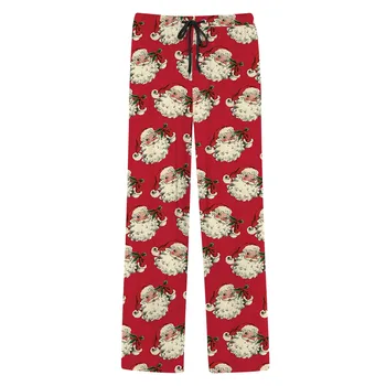 Мъжки Коледни пижамные панталони с принтом Котка Дядо коледа-коледни Елхи, Еластичен колан на експозиции, в Долната част на дрехи за дома, Свободни пижами, прави панталони Изображение 5