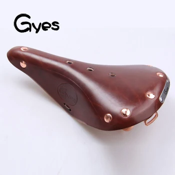Gyes GS17 Ретро кожа на седлото със стоманена лук, подложка за седалка от естествена телешка кожа, пътни настилки кормило седло за мъже, резервни части за велосипеди