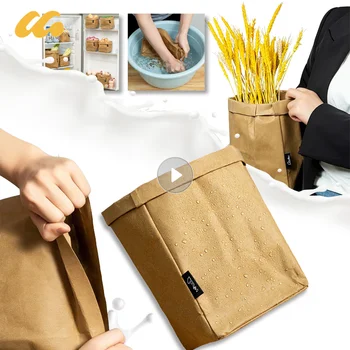 Чанта за съхранение, Моющаяся Крафт-хартия за многократна употреба с Кухненски хладилник, чанта за съхранение на продукти, саксия за растения, играчки за малки неща, Козметичен организатор на масата