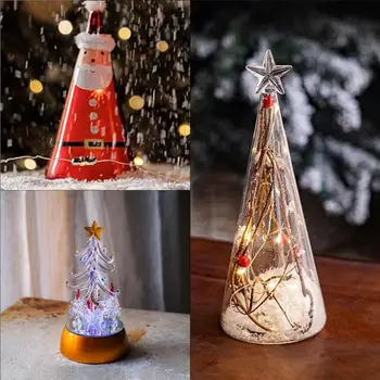 Фигурка елхи от led стъкло, фигурка на празничната елха от лека изкуствена стъкло, мини елхи, настолна Коледно дърво за дома
