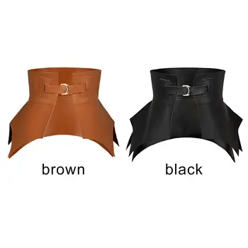Черен Кафяв Дълъг широк колан от изкуствена кожа с неправилна форма в стил пънк, дамска мода, есен-зима, колан-корсет, колан Изображение 3